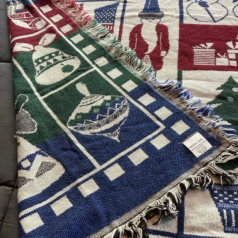 Holiday Throw Blanket Coming Home Tapestry Christmas Ornament Santa Decor Fringe